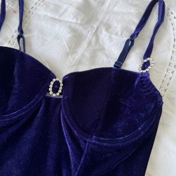 Stunning Y2K Velvet Corset Bustier Top in Deep Purple/Blue - Picture 4 of 9